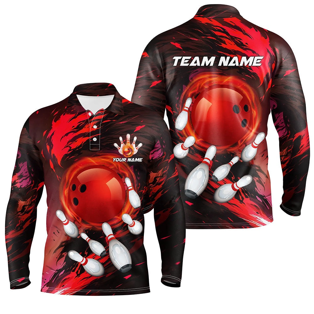 Custom Bowling Polo Shirts, Mens Bowling Polo Shirts Custom Red Light Camo Bowling Team League Jerseys For Bowlers