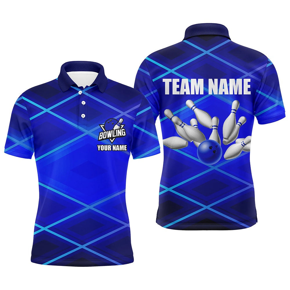 Custom Bowling Polo Shirts, Mens Bowling Polo, Zip Shirt Custom Neon Blue Bowling Team League Jerseys, Gifts For Bowlers