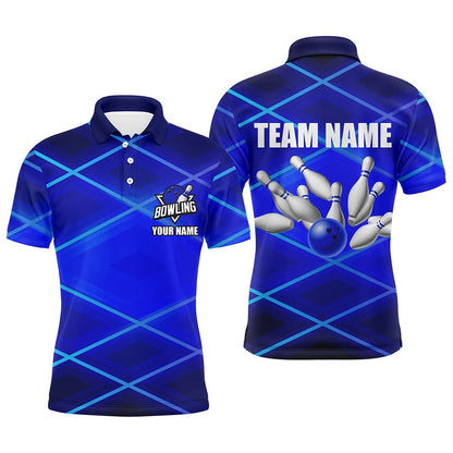 Custom Bowling Polo Shirts, Mens Bowling Polo, Zip Shirt Custom Neon Blue Bowling Team League Jerseys, Gifts For Bowlers