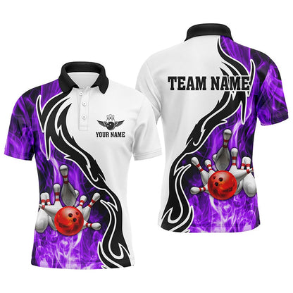 Custom Bowling Polo Shirts, Mens Polo Bowling Shirt Custom Bowling Ball Pins Strike Team League Jersey, Bowl Gifts Purple