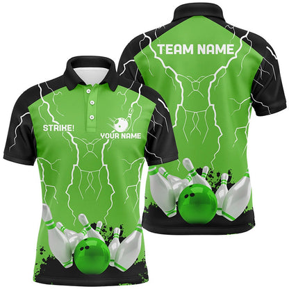 Custom Bowling Polo Shirts, Mens Polo Bowling Shirt Custom Bowling Strike Lightning Storm Thunder Team League Jersey Green