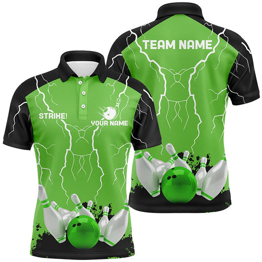 Custom Bowling Polo Shirts, Mens Polo Bowling Shirt Custom Bowling Strike Lightning Storm Thunder Team League Jersey Green
