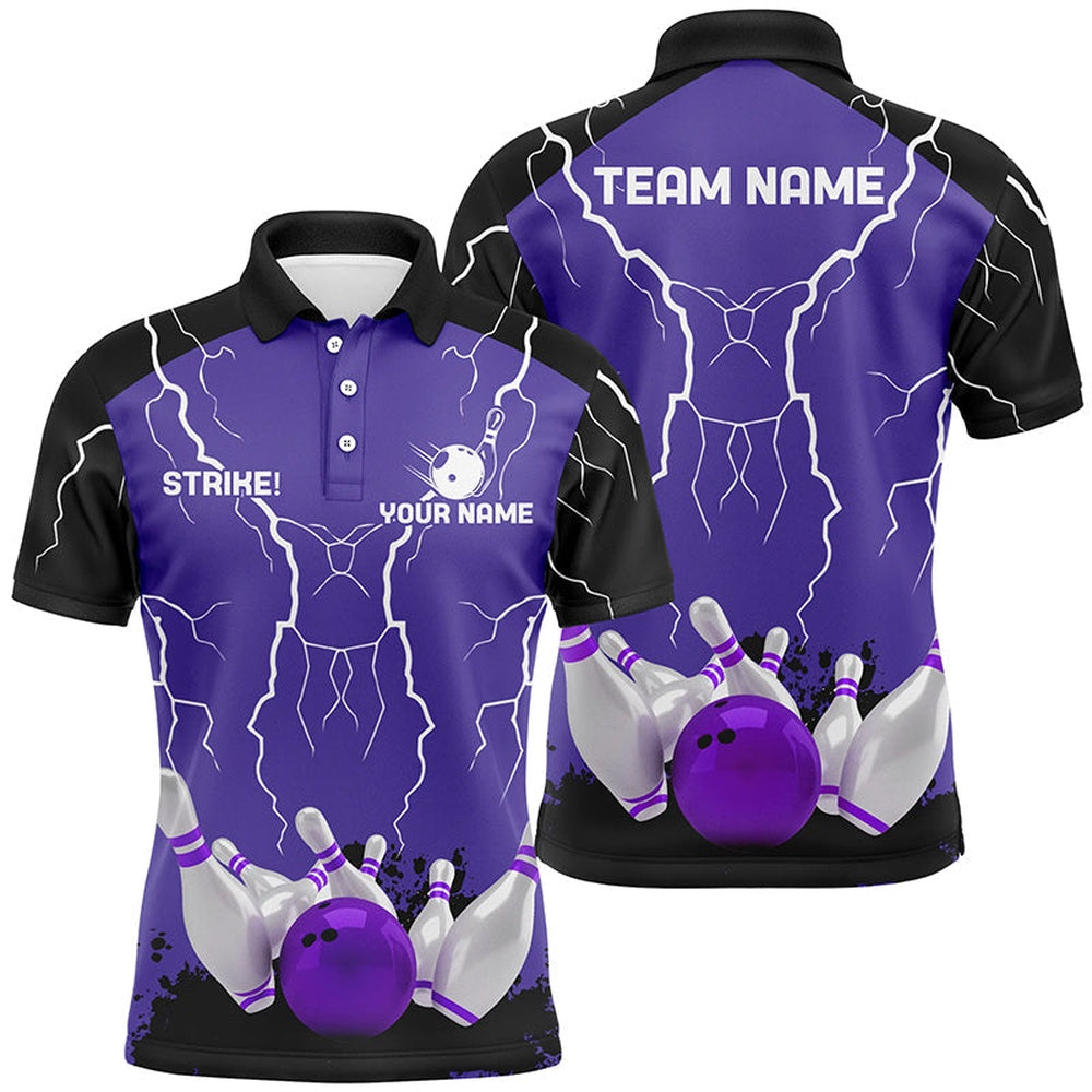 Custom Bowling Polo Shirts, Mens Polo Bowling Shirt Custom Bowling Strike Lightning Storm Thunder Team League Jersey Purple