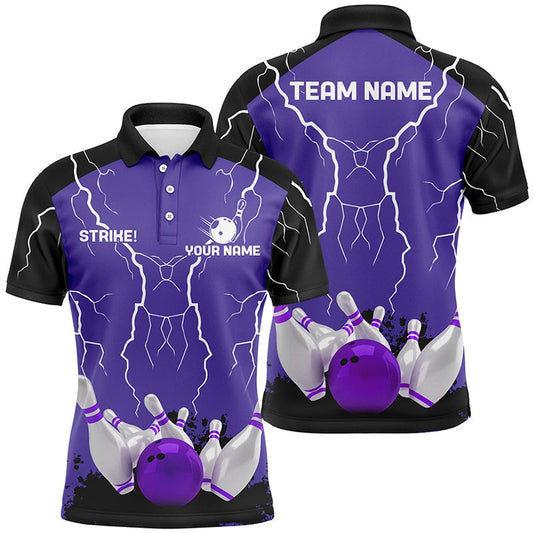 Custom Bowling Polo Shirts, Mens Polo Bowling Shirt Custom Bowling Strike Lightning Storm Thunder Team League Jersey Purple