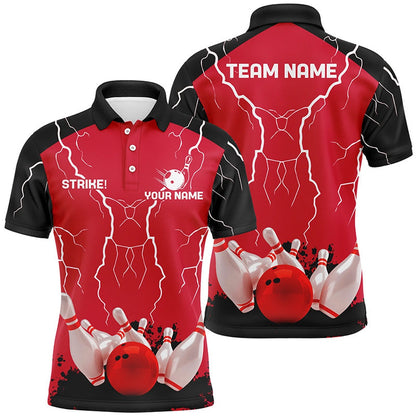 Custom Bowling Polo Shirts, Mens Polo Bowling Shirt Custom Bowling Strike Lightning Storm Thunder Team League Jersey Red