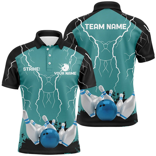 Custom Bowling Polo Shirts, Mens Polo Bowling Shirt Custom Bowling Strike Lightning Storm Thunder Team League Jersey Turquoise