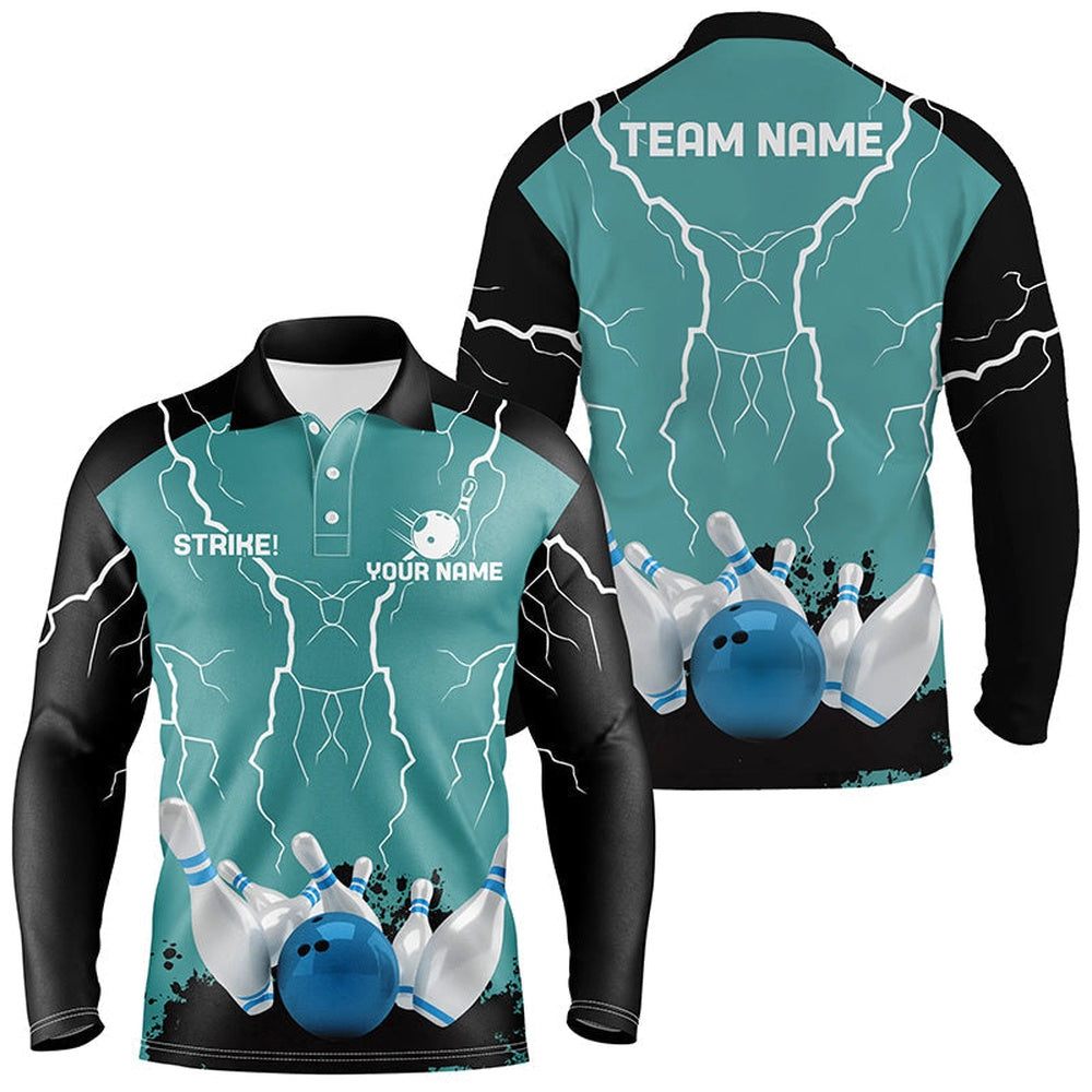 Custom Bowling Polo Shirts, Mens Polo Bowling Shirt Custom Bowling Strike Lightning Storm Thunder Team League Jersey Turquoise