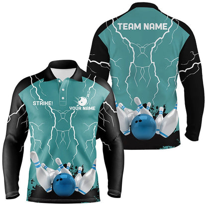 Custom Bowling Polo Shirts, Mens Polo Bowling Shirt Custom Bowling Strike Lightning Storm Thunder Team League Jersey Turquoise