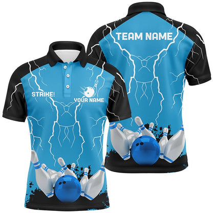 Custom Bowling Polo Shirts, Mens Polo Bowling Shirt Custom Bowling Strike Lightning Storm Thunder Team League Jerseys Blue