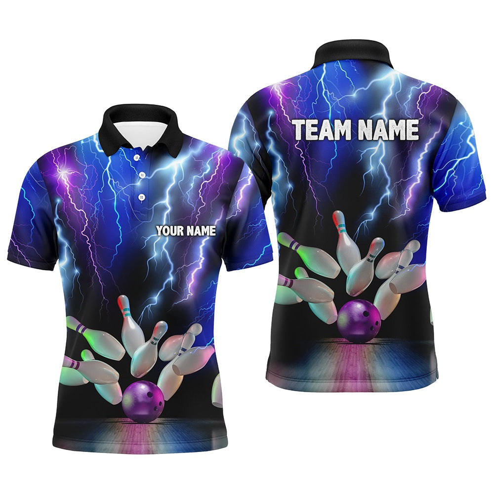 Custom Bowling Polo Shirts, Mens Polo Bowling Shirts Colorful Lightning Thunder Storm Bowling Team League Jerseys