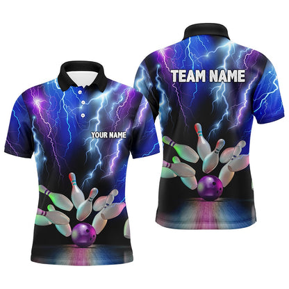 Custom Bowling Polo Shirts, Mens Polo Bowling Shirts Colorful Lightning Thunder Storm Bowling Team League Jerseys