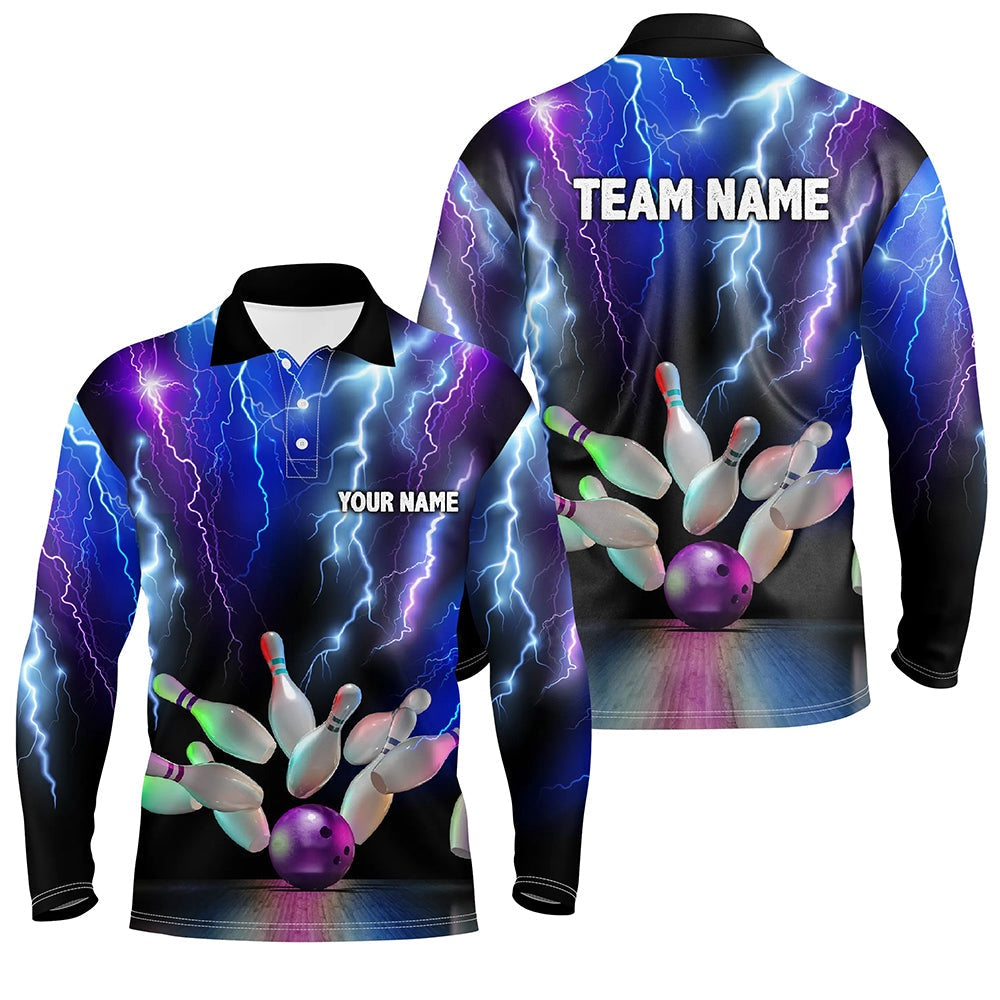Custom Bowling Polo Shirts, Mens Polo Bowling Shirts Colorful Lightning Thunder Storm Bowling Team League Jerseys