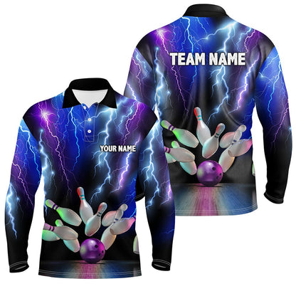 Custom Bowling Polo Shirts, Mens Polo Bowling Shirts Colorful Lightning Thunder Storm Bowling Team League Jerseys