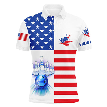 Custom Bowling Polo Shirts, Mens Polo Bowling Shirts Custom American Flag Patriotic Bowling Team Jersey, Customize Bowling Shirts