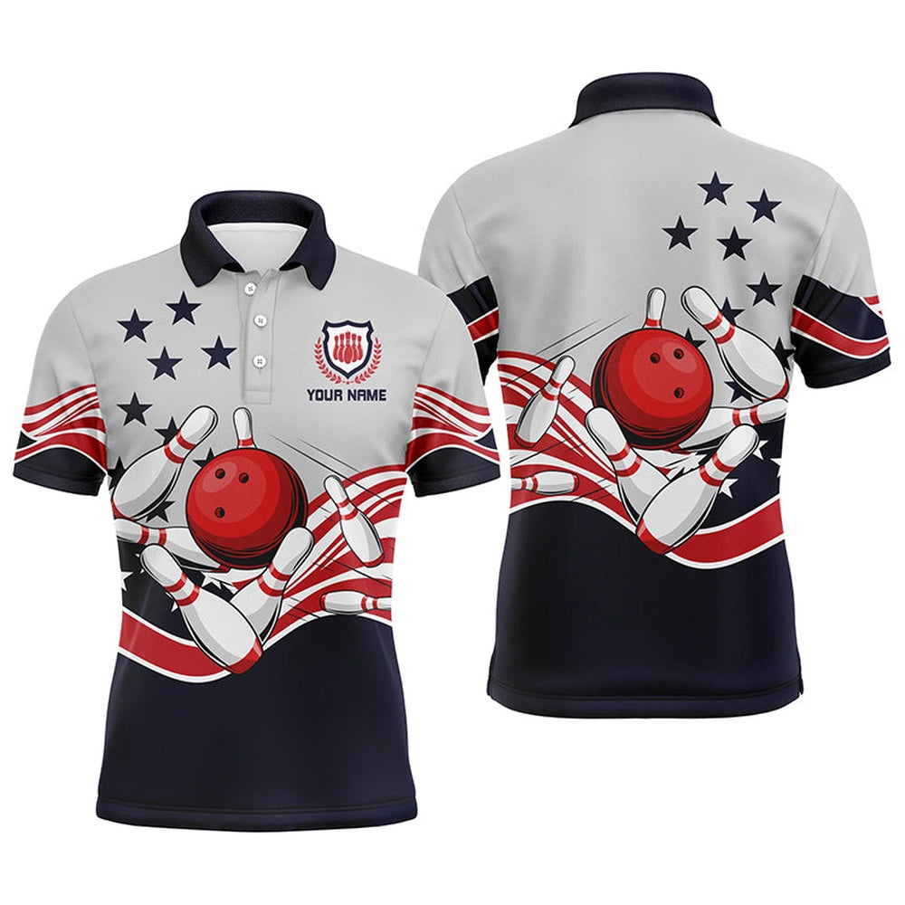 Custom Bowling Polo Shirts, Mens Polo Bowling Shirts Custom American Flag Patriotic Vintage Bowling Team Jerseys