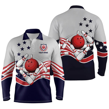 Custom Bowling Polo Shirts, Mens Polo Bowling Shirts Custom American Flag Patriotic Vintage Bowling Team Jerseys