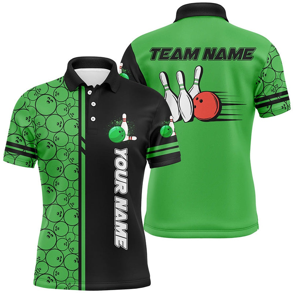Custom Bowling Polo Shirts, Mens Polo Bowling Shirts Custom Black And Green Camo Vintage Bowling Shirts, Men Bowling Jerseys