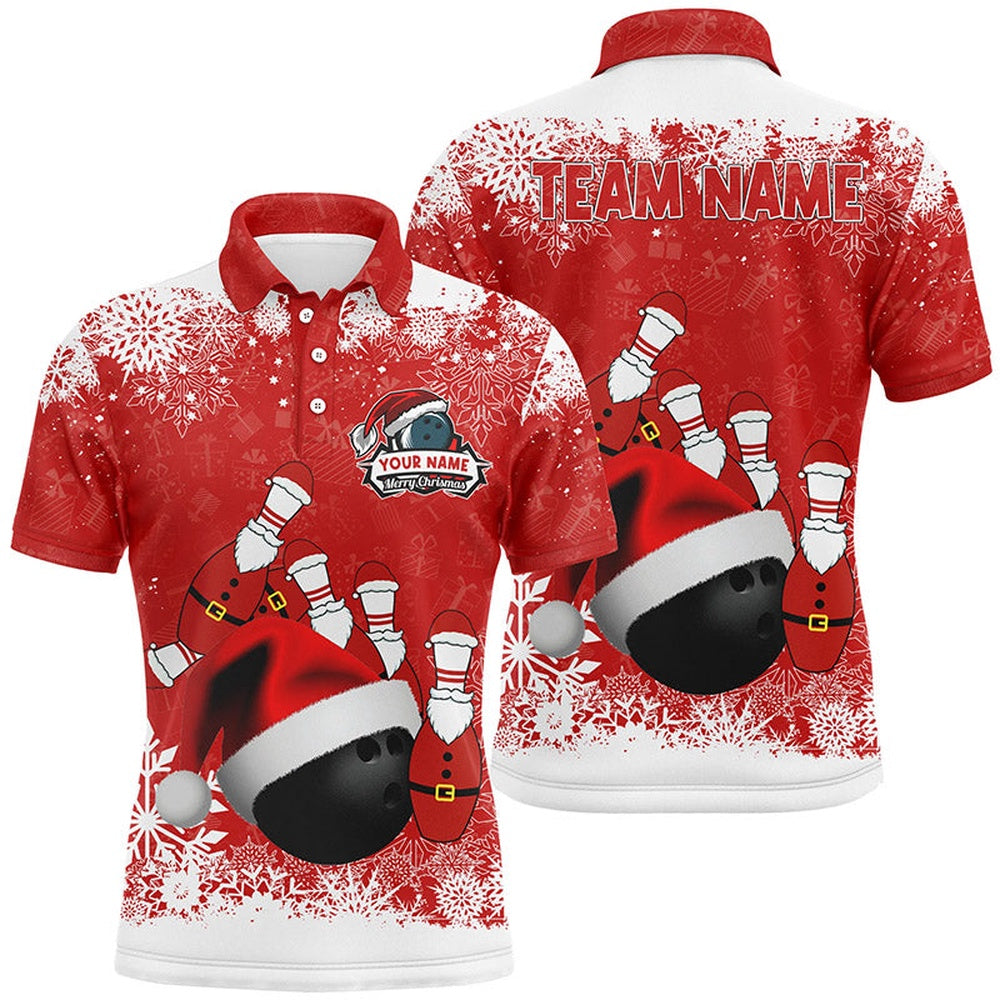 Custom Bowling Polo Shirts, Mens Polo Bowling Shirts Custom Christmas Snowflake Bowling Ball Bowling Team League Jersey