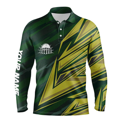 Custom Bowling Polo Shirts, Mens Polo Bowling Shirts Custom Green Yellow Camo Bowling Team Jersey, Gift For Team Bowlers