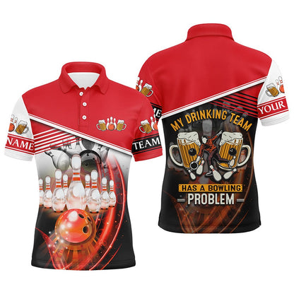Custom Bowling Polo Shirts, Mens Polo Bowling Shirts Custom My Drinking Team Has A Bowling Problem Team League Jerseys Red