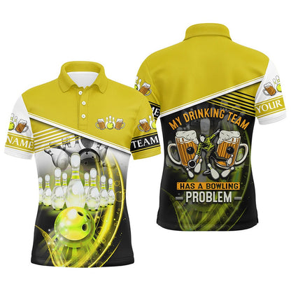 Custom Bowling Polo Shirts, Mens Polo Bowling Shirts Custom My Drinking Team Has A Bowling Problem Team League Jerseys Yellow