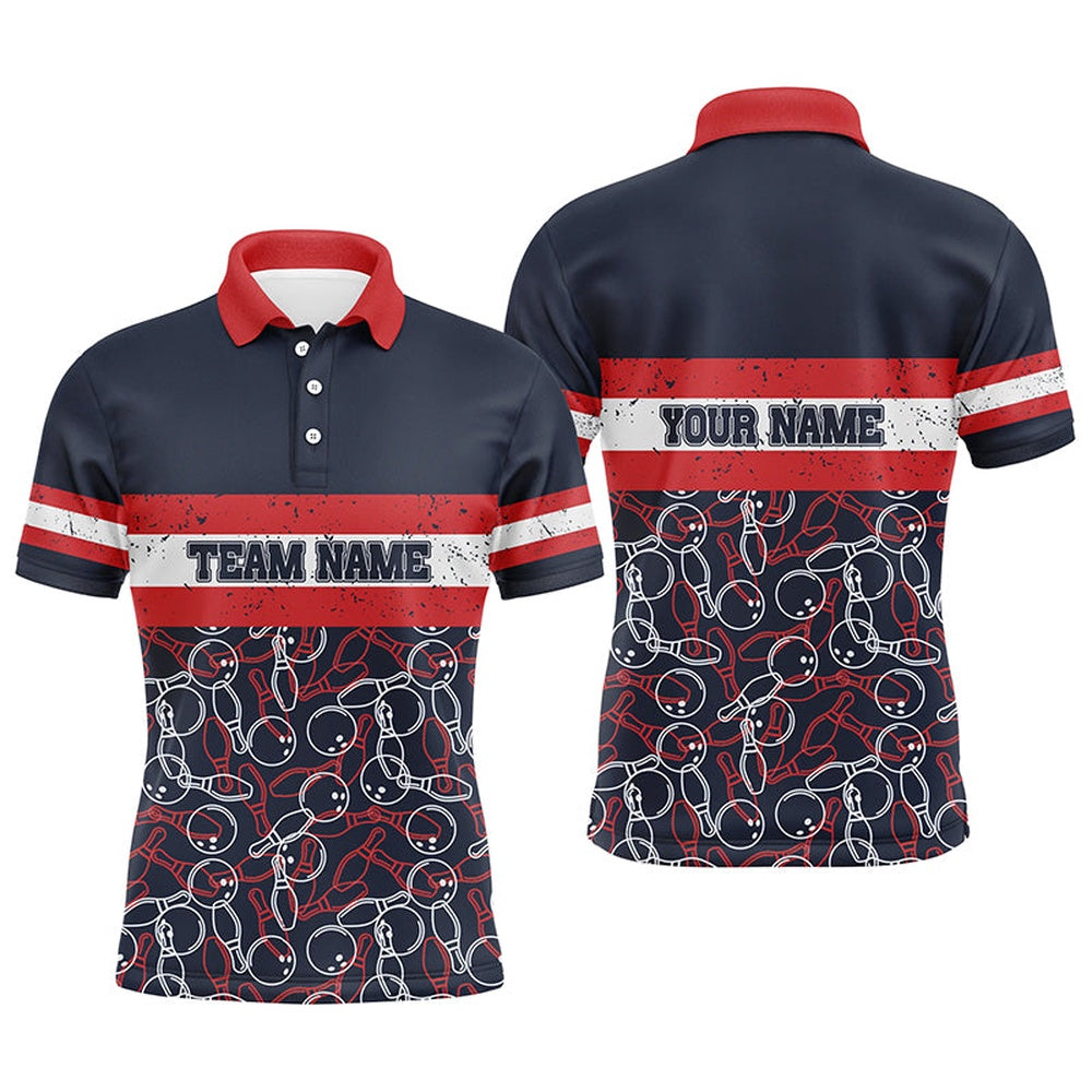 Custom Bowling Polo Shirts, Mens Polo Bowling Shirts Custom Name Red And Blue Vintage Bowling Team Bowlers Jerseys