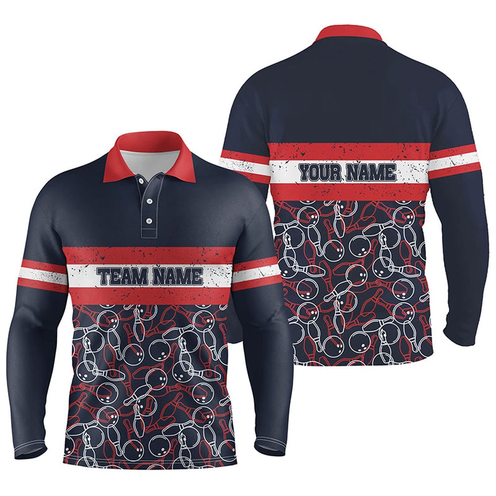 Custom Bowling Polo Shirts, Mens Polo Bowling Shirts Custom Name Red And Blue Vintage Bowling Team Bowlers Jerseys
