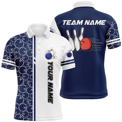 Custom Bowling Polo Shirts, Mens Polo Bowling Shirts Custom White And Blue Camo Vintage Bowling Shirts, Men Bowling Jerseys