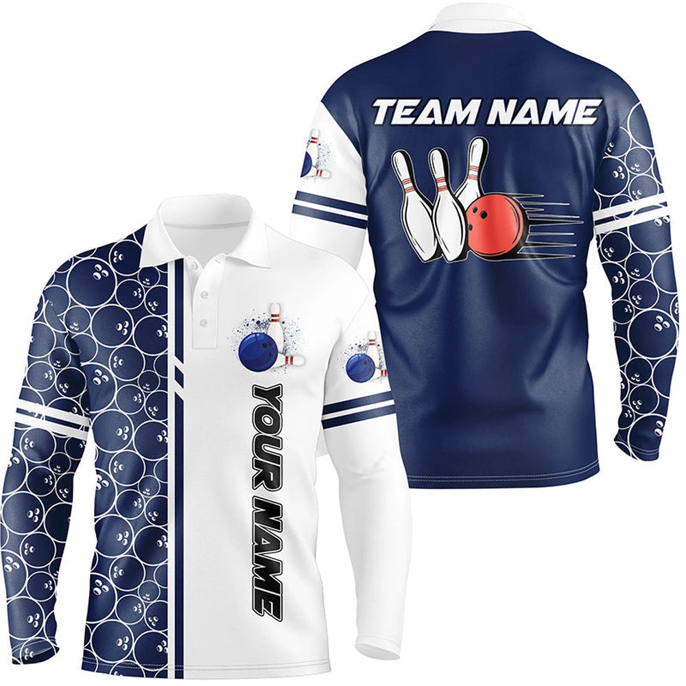 Custom Bowling Polo Shirts, Mens Polo Bowling Shirts Custom White And Blue Camo Vintage Bowling Shirts, Men Bowling Jerseys