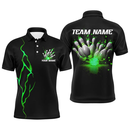 Custom Bowling Polo Shirts, Multicolor Flame Thunder Custom Bowling Shirts With Name, Bowling League Shirts For Team Bowlers Outfits