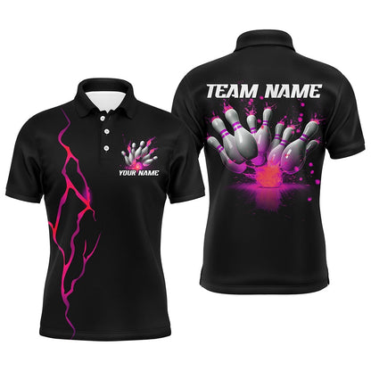 Custom Bowling Polo Shirts, Multicolor Flame Thunder Custom Bowling Shirts With Name, Bowling League Shirts For Team Bowlers Outfits