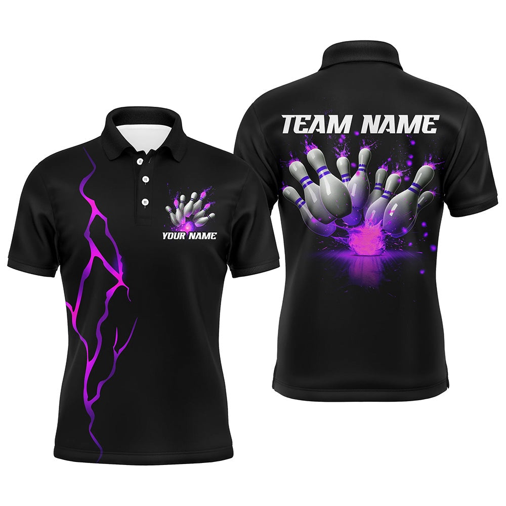 Custom Bowling Polo Shirts, Multicolor Flame Thunder Custom Bowling Shirts With Name, Bowling League Shirts For Team Bowlers Outfits