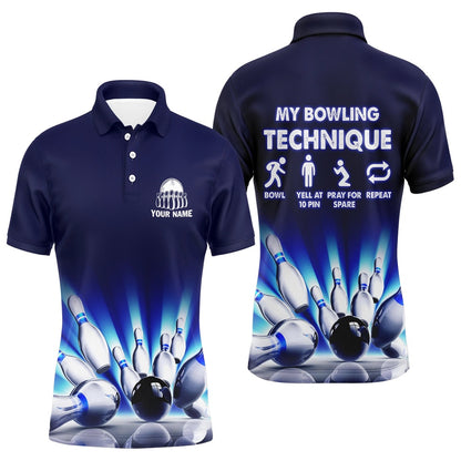 Custom Bowling Polo Shirts, My Bowling Technique Custom Funny Bowling Polo Shirts For Men, Personalized Team Bowling Jerseys