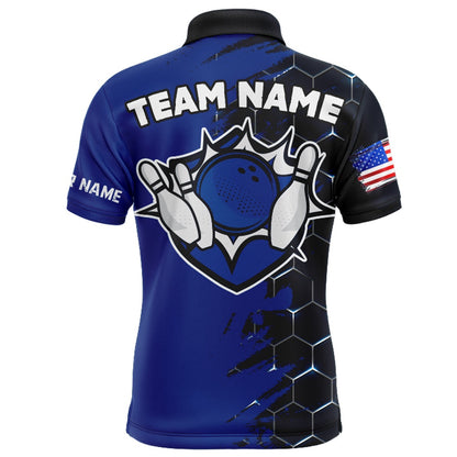Custom Bowling Polo Shirts, Navy & Black Bowling Shirt Customized Camo Bowling Shirt Polo Bowling Team League For Men