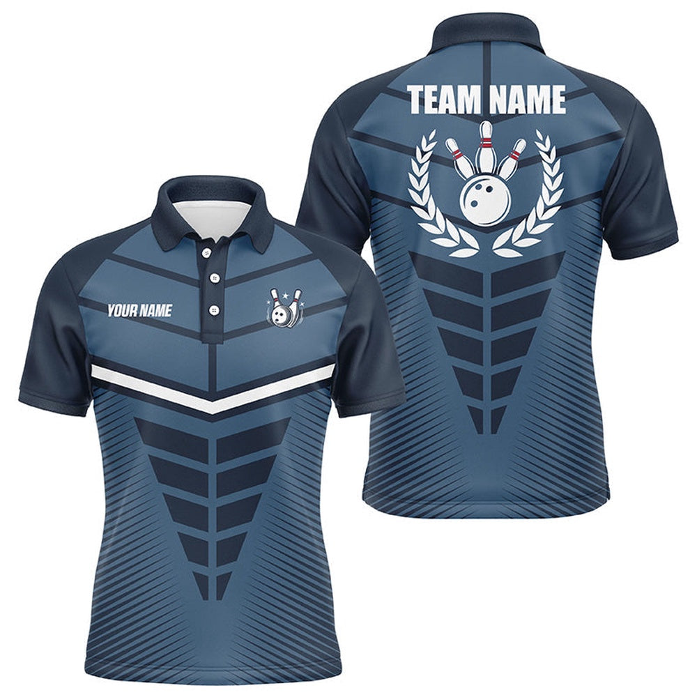 Custom Bowling Polo Shirts, Navy Blue Bowling Team League Jerseys Custom Men Bowling Polo Shirt, Gifts For Bowling Team