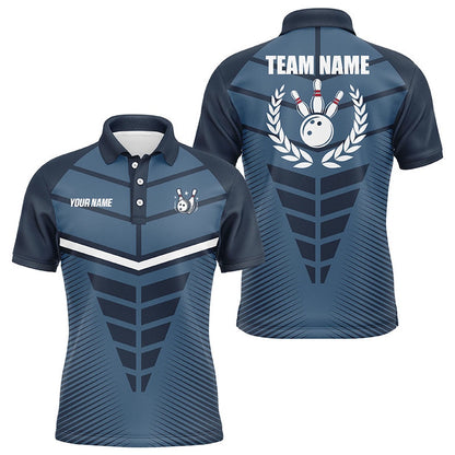 Custom Bowling Polo Shirts, Navy Blue Bowling Team League Jerseys Custom Men Bowling Polo Shirt, Gifts For Bowling Team
