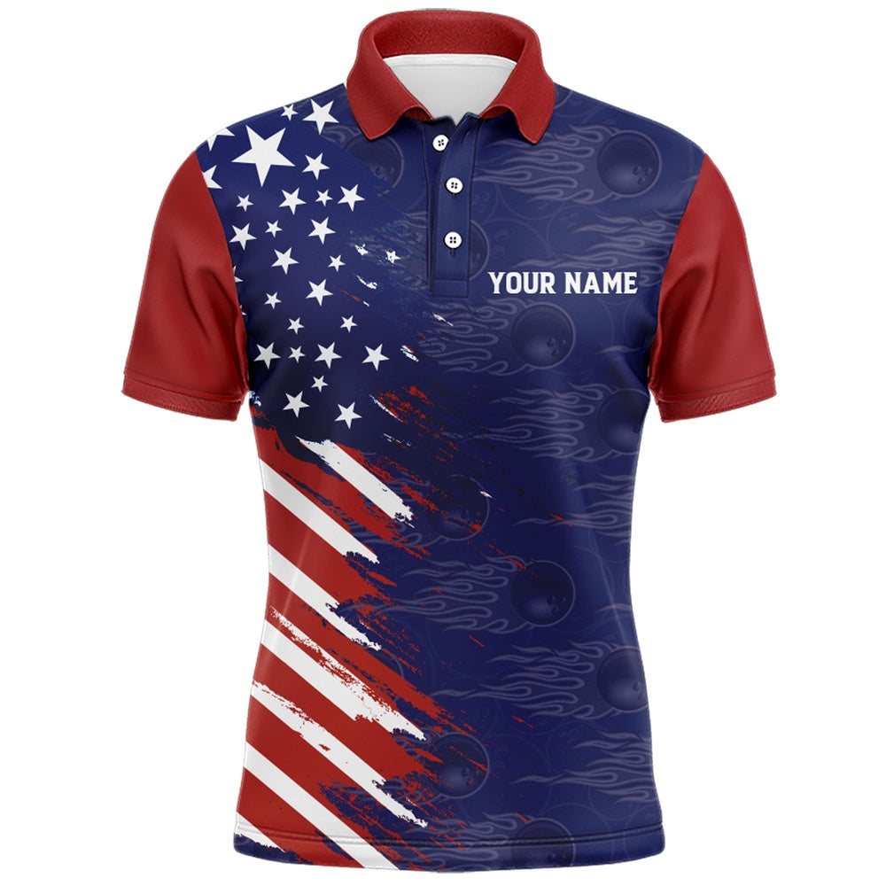 Custom Bowling Polo Shirts, Navy Bowling Polo Shirt Men Custom American Bowling Jersey Seamless Pattern Bowling Shirts