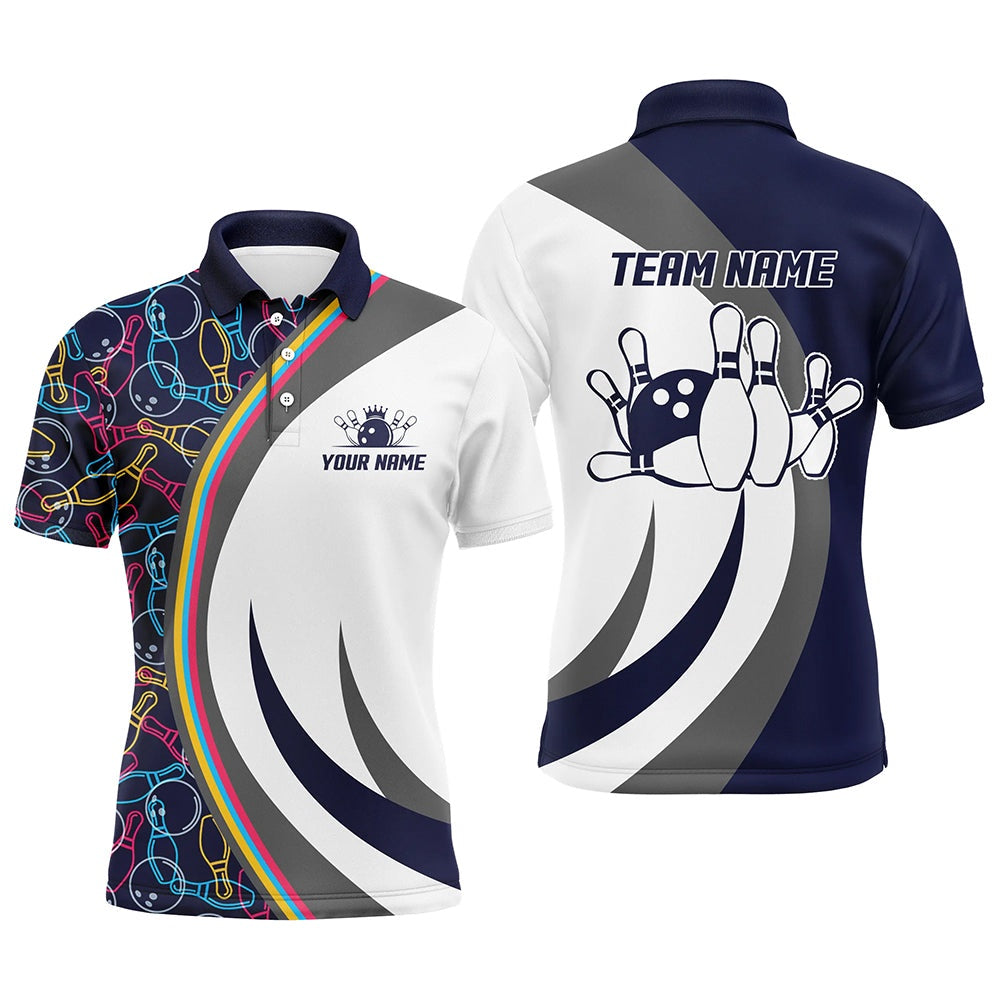 Custom Bowling Polo Shirts, Navy Bowling Polo Shirt Men Custom Bowling Shirt For Men Bowling Jersey For Team Bowling Gift