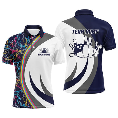 Custom Bowling Polo Shirts, Navy Bowling Polo Shirt Men Custom Bowling Shirt For Men Bowling Jersey For Team Bowling Gift