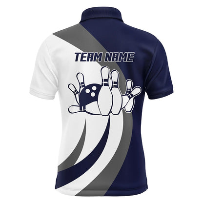 Custom Bowling Polo Shirts, Navy Bowling Polo Shirt Men Custom Bowling Shirt For Men Bowling Jersey For Team Bowling Gift