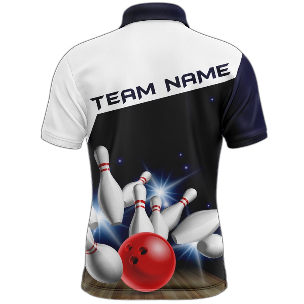Custom Bowling Polo Shirts, Navy Bowling Polo Shirt Men Personalized Bowling Jersey Team League Bowling Shirt