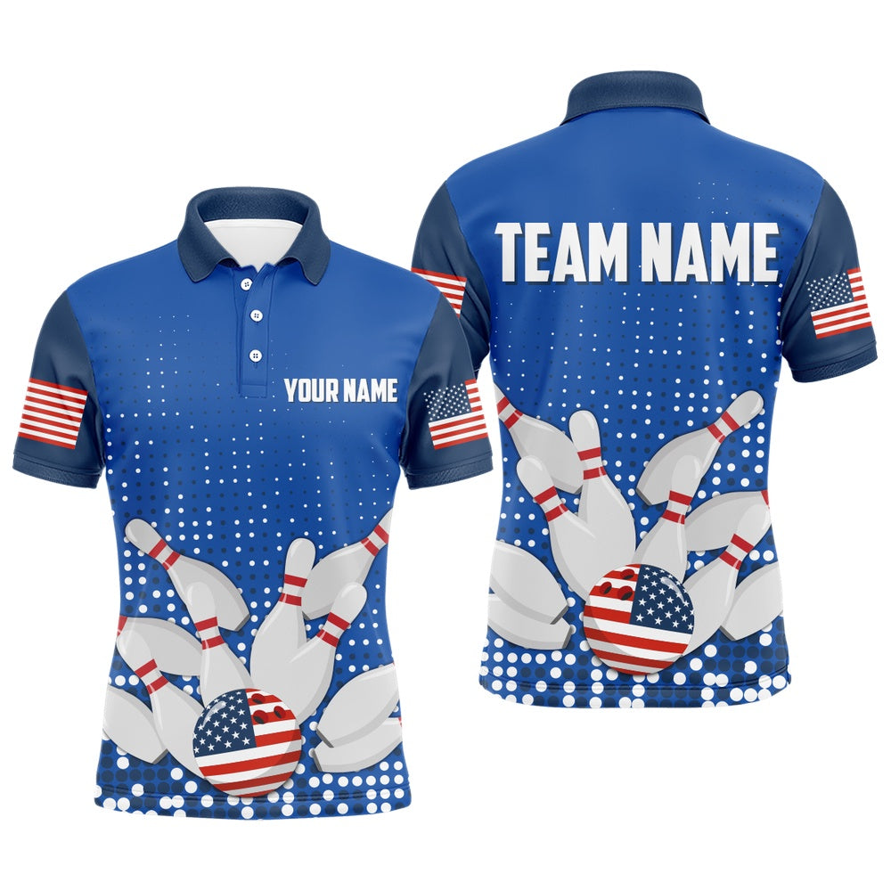 Custom Bowling Polo Shirts, Navy Bowling Shirt Customized Polo Shirt For Men Bowling Team With Name