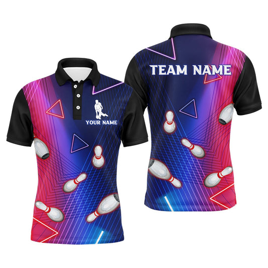 Custom Bowling Polo Shirts, Navy Bowling Shirt For Men Custom Name Polo Bowling Jersey Men'S Bowling Team Shirt
