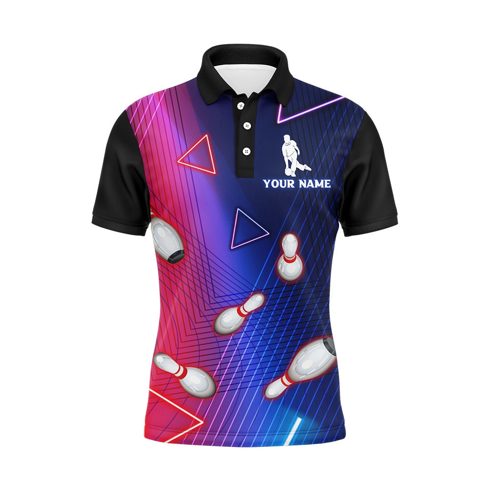 Custom Bowling Polo Shirts, Navy Bowling Shirt For Men Custom Name Polo Bowling Jersey Men'S Bowling Team Shirt