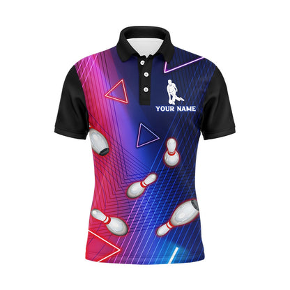 Custom Bowling Polo Shirts, Navy Bowling Shirt For Men Custom Name Polo Bowling Jersey Men'S Bowling Team Shirt