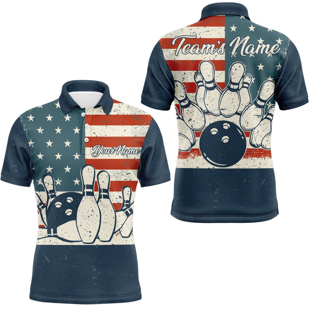 Custom Bowling Polo Shirts, Navy Bowling Shirt Men American Bowling Jersey Team League Custom Bowling Polo Shirt