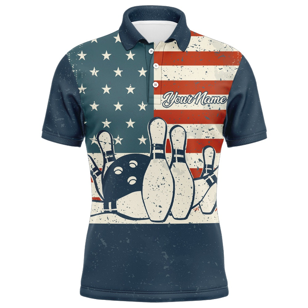 Custom Bowling Polo Shirts, Navy Bowling Shirt Men American Bowling Jersey Team League Custom Bowling Polo Shirt