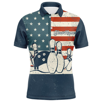 Custom Bowling Polo Shirts, Navy Bowling Shirt Men American Bowling Jersey Team League Custom Bowling Polo Shirt
