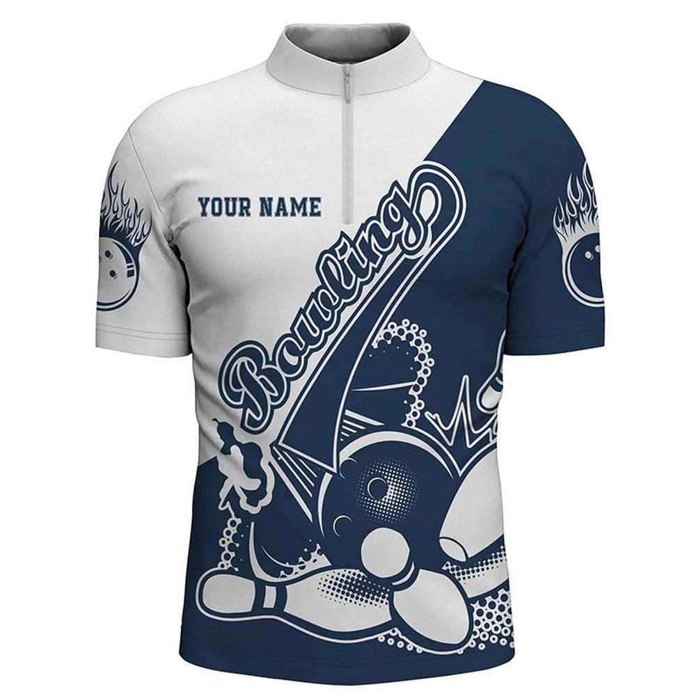 Custom Bowling Polo Shirts, Navy Custom Bowling Shirts For Men, Strike Bowling Team Shirts Bowling Pin