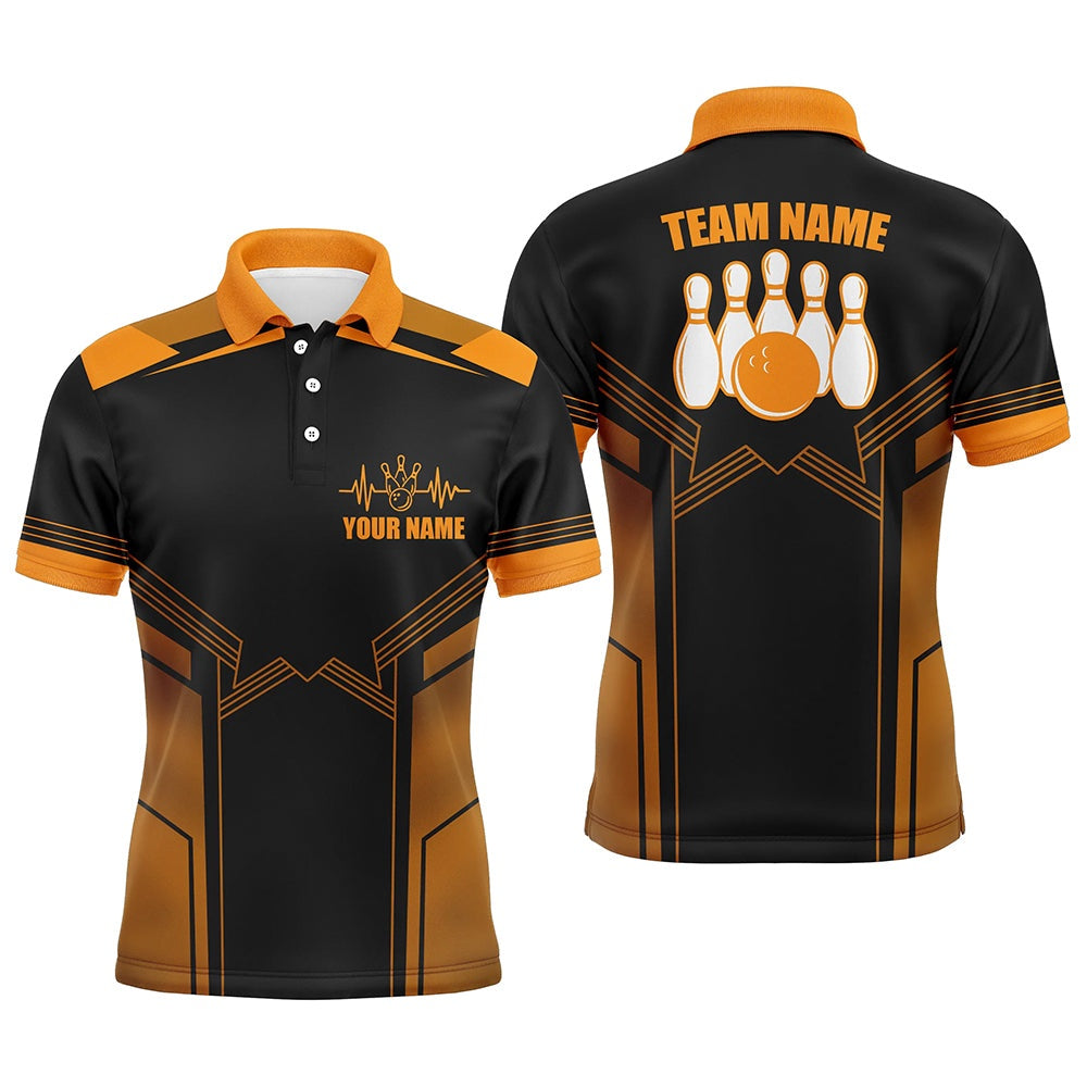 Custom Bowling Polo Shirts, Orange Bowling Polo Shirt For Men Custom Bowling Jersey With Name Bowling Team Shirt For Men